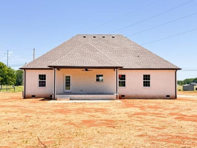 2121 Halls Mill Rd, Unionville, TN 37180 - rear view of property featuring ceiling fan, brick siding, and roof with shingles