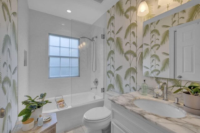 216 Chestnut Hill Dr, Nashville, TN 37215 - bathroom featuring vanity, toilet,  shower combination, and wallpapered walls