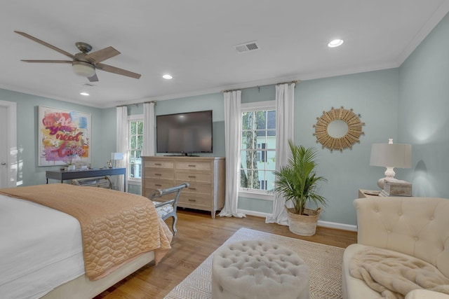 216 Chestnut Hill Dr, Nashville, TN 37215 - bedroom featuring ornamental molding, wood finished floors, recessed lighting, baseboards, and a ceiling fan