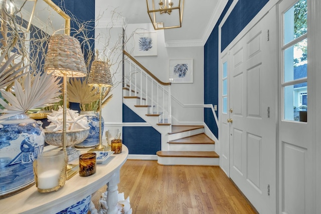 216 Chestnut Hill Dr, Nashville, TN 37215 - entrance foyer featuring crown molding, wood finished floors, stairs, a chandelier, and baseboards