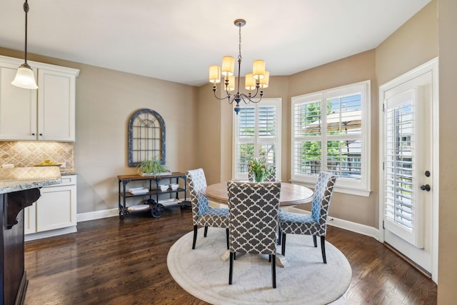 5108 Duckhorn Ct, Franklin, TN 37067 - dining space featuring baseboards, a chandelier, and dark wood-type flooring