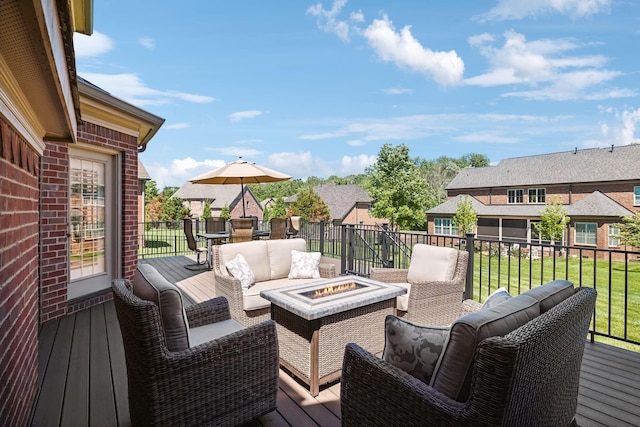 5108 Duckhorn Ct, Franklin, TN 37067 - wooden terrace featuring an outdoor living space with a fire pit, a yard, and a residential view