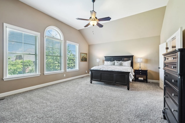 5108 Duckhorn Ct, Franklin, TN 37067 - bedroom with baseboards, lofted ceiling, light colored carpet, and ceiling fan