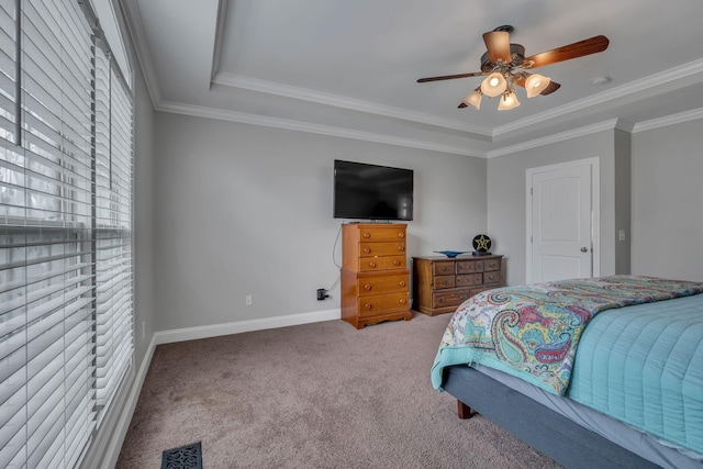 201 Abbey Rd, Lebanon, TN 37090 - bedroom with carpet floors, a ceiling fan, crown molding, and a raised ceiling