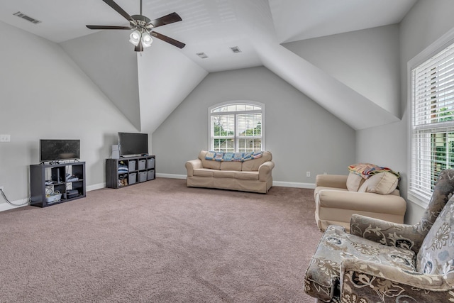 201 Abbey Rd, Lebanon, TN 37090 - carpeted living area with healthy amount of natural light, ceiling fan, and vaulted ceiling