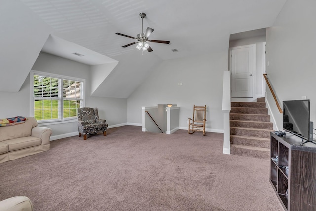 201 Abbey Rd, Lebanon, TN 37090 - carpeted living room featuring vaulted ceiling and ceiling fan