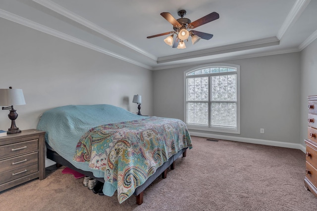 201 Abbey Rd, Lebanon, TN 37090 - carpeted bedroom featuring a tray ceiling, crown molding, and a ceiling fan