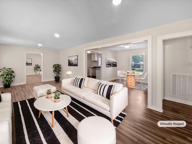 948 Oak St, Lewisburg, TN 37091 - living room with wood finished floors, baseboards, and recessed lighting