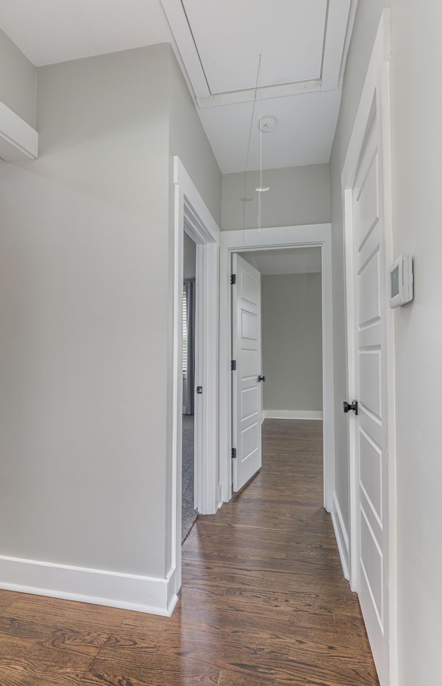 601 Lawrence St, Old Hickory, TN 37138 - hallway featuring attic access, dark wood finished floors, and baseboards
