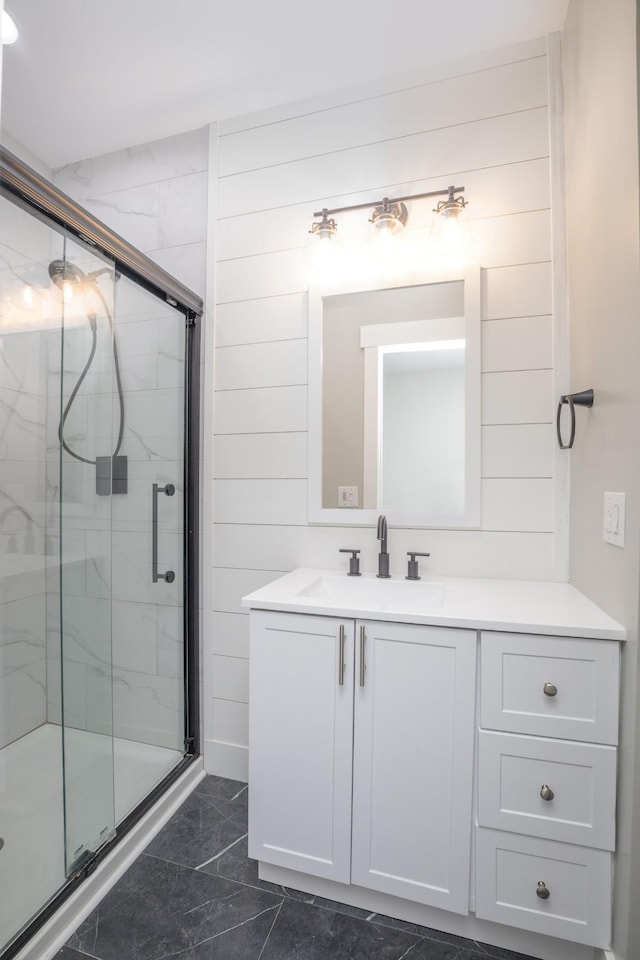 601 Lawrence St, Old Hickory, TN 37138 - bathroom with marble finish floors, a shower stall, and vanity