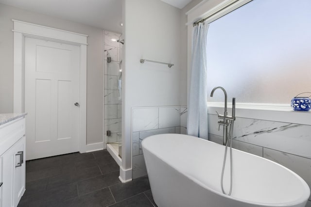 3021 Cambridge Ct, Lewisburg, TN 37091 - full bath with vanity, a freestanding tub, a stall shower, and tile patterned flooring