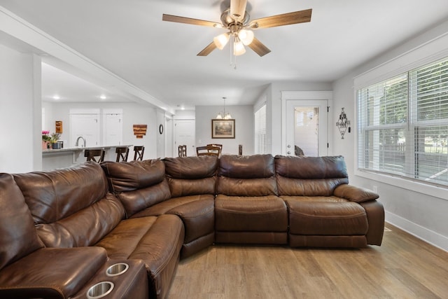 3021 Cambridge Ct, Lewisburg, TN 37091 - living area with light wood-style floors, a ceiling fan, recessed lighting, and baseboards