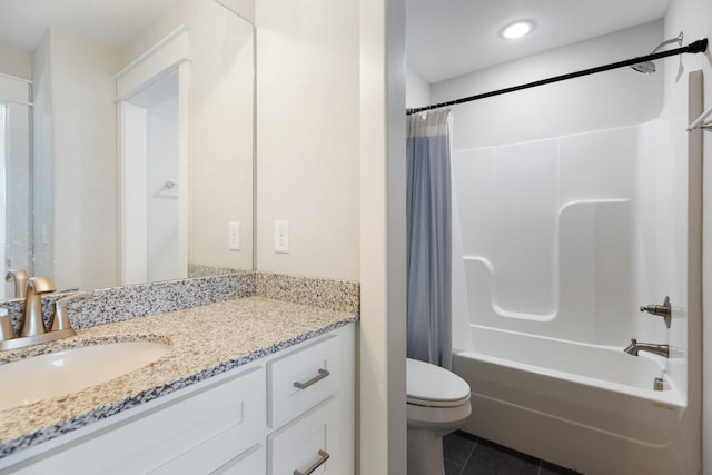 3021 Cambridge Ct, Lewisburg, TN 37091 - bathroom featuring vanity, tile patterned floors, shower / bath combo with shower curtain, and toilet
