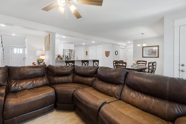 3021 Cambridge Ct, Lewisburg, TN 37091 - living area featuring recessed lighting, ceiling fan, a chandelier, and light wood-style flooring