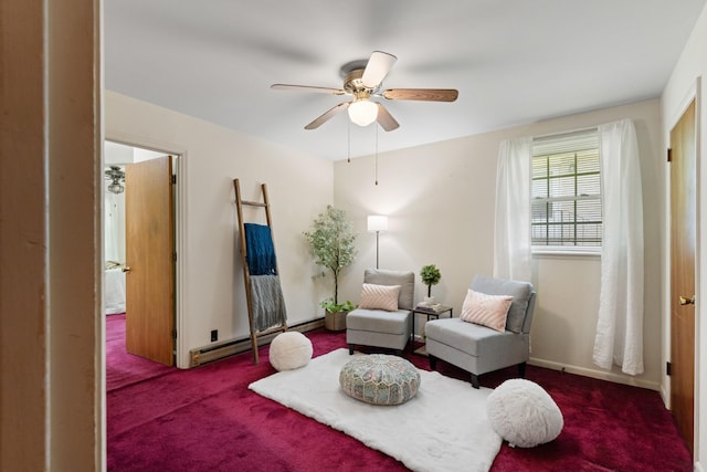 110 Rainbow Cir, Columbia, TN 38401 - sitting room featuring baseboard heating, carpet floors, and ceiling fan