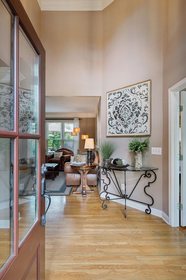 320 Julianna Cir, Franklin, TN 37064 - entryway featuring wood finished floors, ornamental molding, a high ceiling, and baseboards