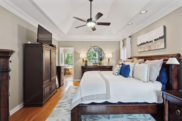 320 Julianna Cir, Franklin, TN 37064 - bedroom featuring light wood finished floors, a raised ceiling, recessed lighting, crown molding, and baseboards