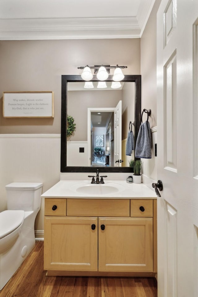 320 Julianna Cir, Franklin, TN 37064 - bathroom with crown molding, toilet, vanity, and wood finished floors