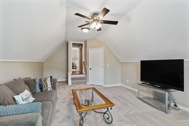 320 Julianna Cir, Franklin, TN 37064 - living area featuring carpet floors, ceiling fan, lofted ceiling, and baseboards