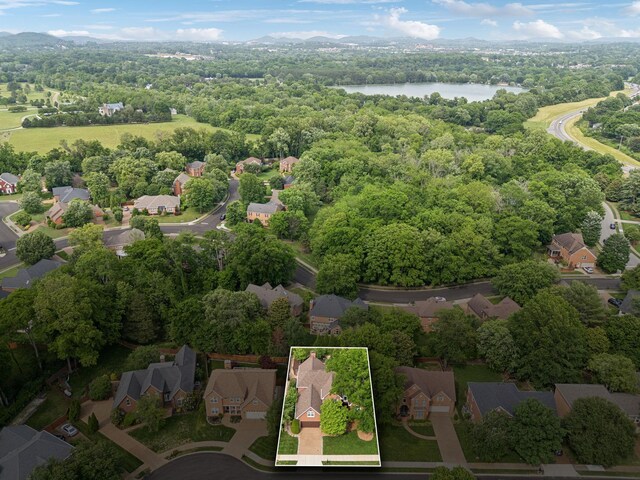 320 Julianna Cir, Franklin, TN 37064 - aerial perspective of suburban area featuring property boundaries highlighted, a water and mountain view, and a forest