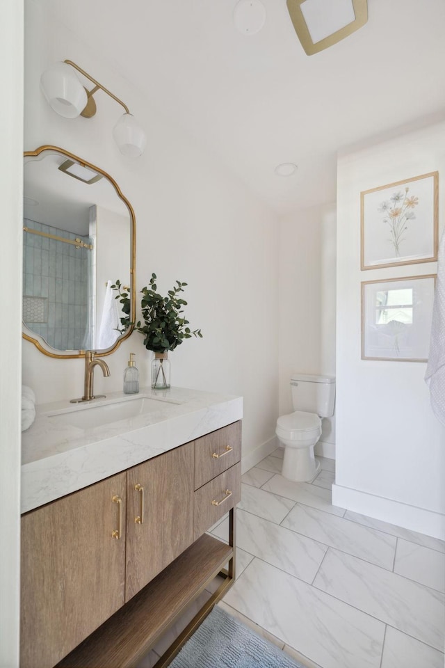 901 Elliston St, Old Hickory, TN 37138 - bathroom featuring vanity, marble finish flooring, toilet, baseboards, and a shower with shower curtain