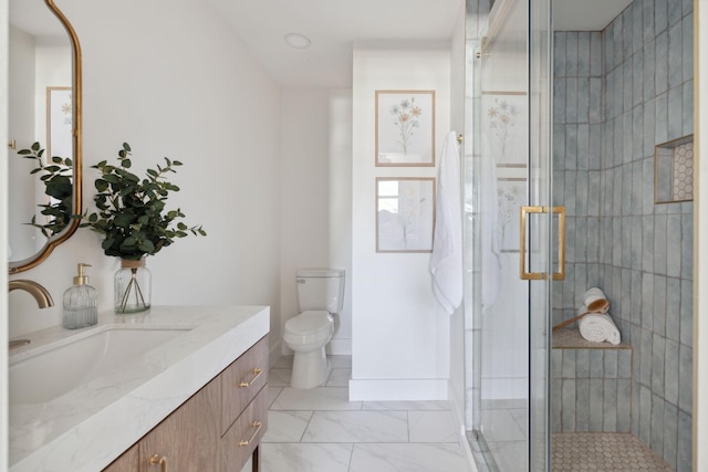 901 Elliston St, Old Hickory, TN 37138 - full bath featuring vanity, toilet, a stall shower, and marble finish flooring