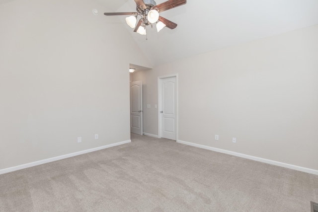 138 Beaver Creek Dr, Portland, TN 37148 - unfurnished room with a ceiling fan, light carpet, baseboards, and high vaulted ceiling