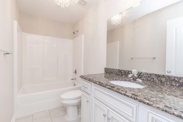 138 Beaver Creek Dr, Portland, TN 37148 - bathroom featuring a chandelier, vanity, tile patterned floors, toilet, and washtub / shower combination