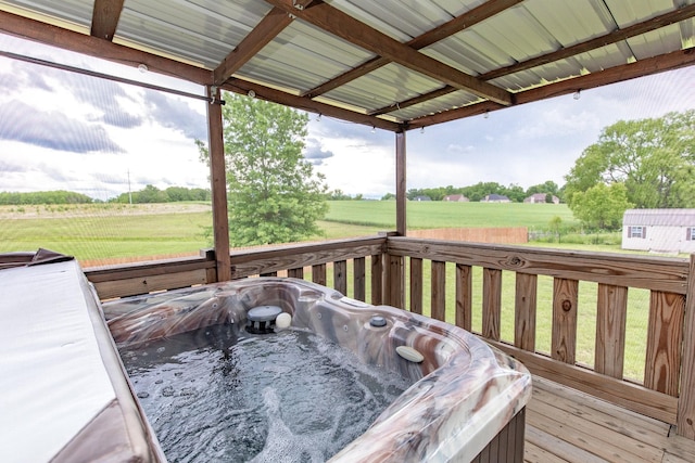 138 Beaver Creek Dr, Portland, TN 37148 - wooden deck featuring a hot tub, a lawn, and a view of countryside