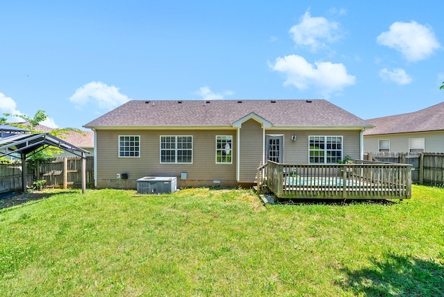 1382 Whitt Ln, Clarksville, TN 37042 - back of house featuring crawl space, central AC unit, and a wooden deck