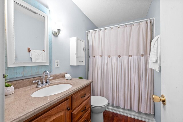 160 Terrapin Run Rd, Dover, TN 37058 - full bathroom with vanity, toilet, wood finished floors, and lofted ceiling
