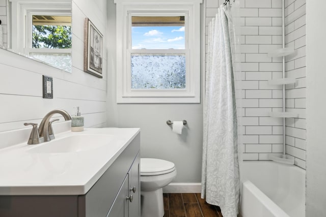 221 Cedar Creek Dr, Mount Juliet, TN 37122 - full bath featuring vanity, toilet, wood finished floors, shower / bath combo, and baseboards