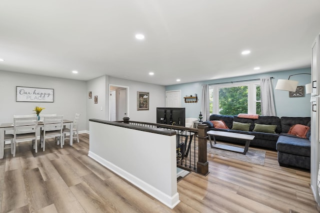221 Cedar Creek Dr, Mount Juliet, TN 37122 - kitchen with recessed lighting, light wood-style flooring, white cabinetry, and baseboards