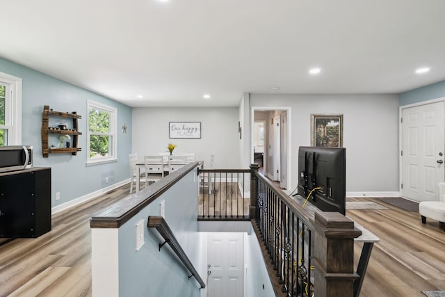 221 Cedar Creek Dr, Mount Juliet, TN 37122 - hall featuring an upstairs landing, light wood-type flooring, recessed lighting, and baseboards