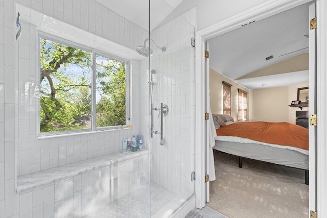 6712 Cold Stream Dr, Nashville, TN 37221 - full bathroom featuring ensuite bath, a shower stall, and lofted ceiling