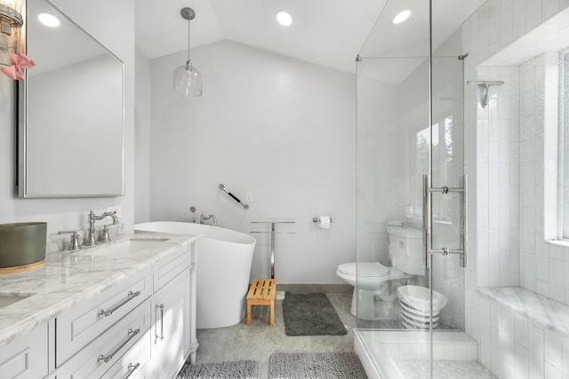 6712 Cold Stream Dr, Nashville, TN 37221 - bathroom with a stall shower, a soaking tub, vanity, toilet, and recessed lighting
