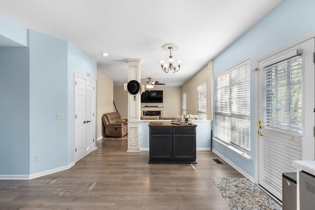 6712 Cold Stream Dr, Nashville, TN 37221 - kitchen featuring a chandelier, open floor plan, dark wood-style flooring, baseboards, and recessed lighting