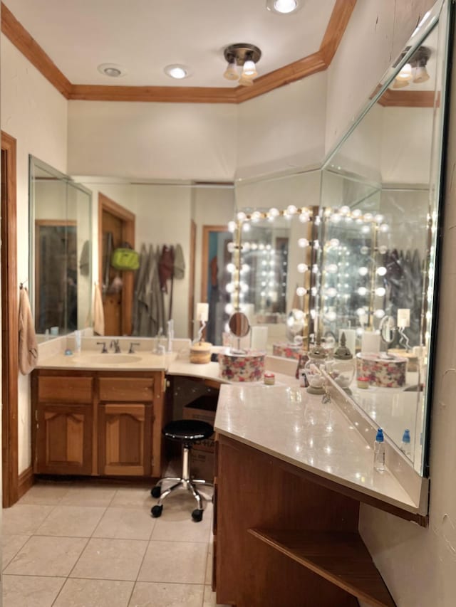 320 Shutes Cv, Old Hickory, TN 37138 - bathroom featuring crown molding, vanity, and tile patterned floors
