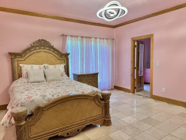 320 Shutes Cv, Old Hickory, TN 37138 - bedroom featuring ornamental molding, baseboards, a chandelier, and light tile patterned floors