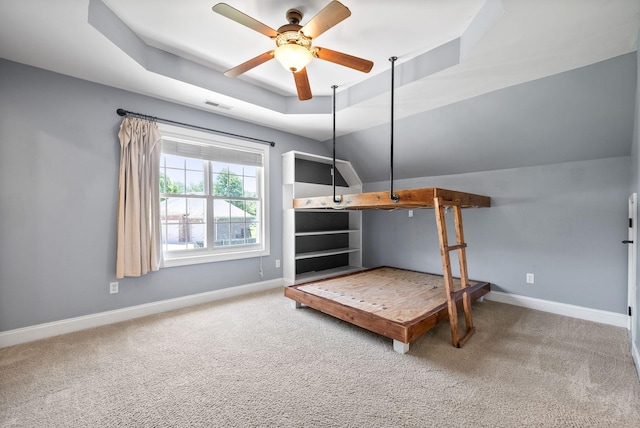 767 Dixie Ln, Pleasant View, TN 37146 - bedroom with baseboards, carpet floors, a raised ceiling, and ceiling fan