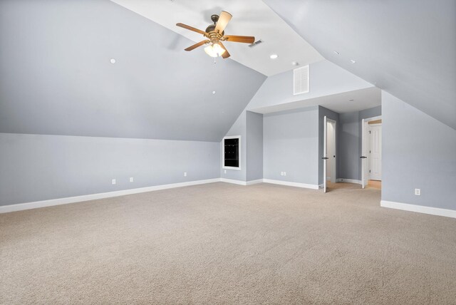 767 Dixie Ln, Pleasant View, TN 37146 - additional living space with lofted ceiling, baseboards, a ceiling fan, light carpet, and recessed lighting