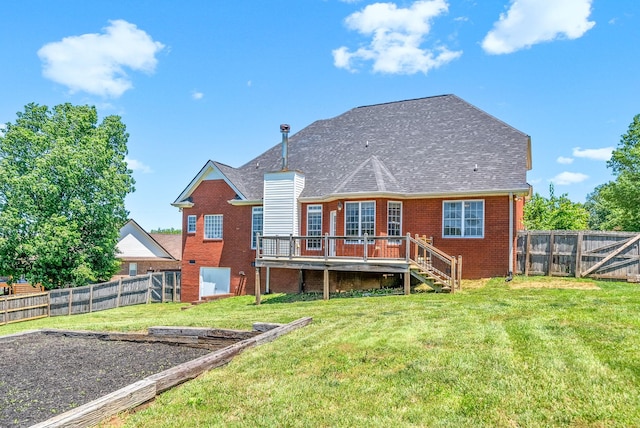 767 Dixie Ln, Pleasant View, TN 37146 - rear view of house featuring a deck, brick siding, stairway, and a shingled roof