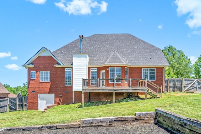 767 Dixie Ln, Pleasant View, TN 37146 - back of house with a wooden deck, brick siding, a shingled roof, and stairs