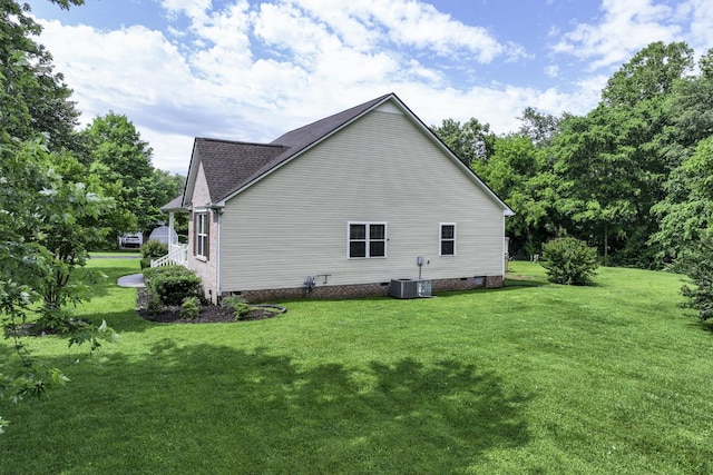 2815 Windy Way, Thompsons Station, TN 37179 - view of property exterior featuring crawl space, a lawn, central AC unit, and a shingled roof