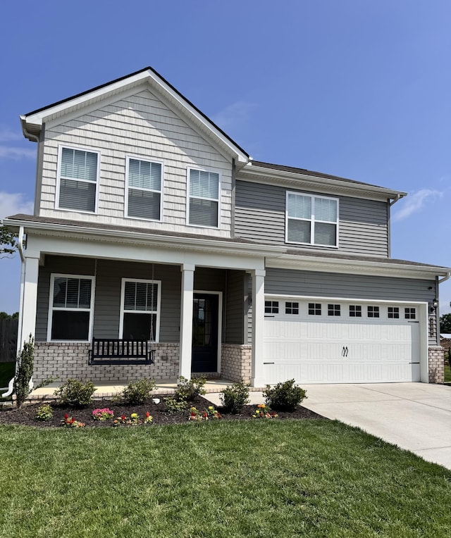 280 Casper Dr, Spring Hill, TN 37174 - view of front of property with a porch, driveway, a front lawn, an attached garage, and brick siding