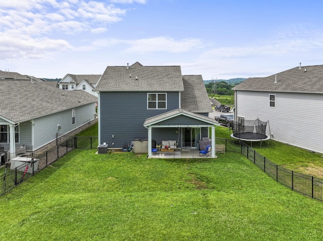 360 Gulfstream Dr, Gallatin, TN 37066 - rear view of property with a trampoline, a patio, a shingled roof, central AC unit, and a residential view