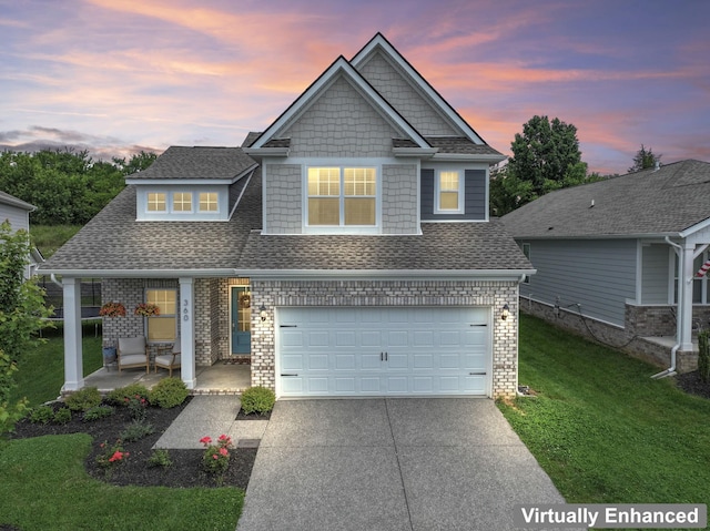 360 Gulfstream Dr, Gallatin, TN 37066 - view of front of house featuring a porch, driveway, a shingled roof, a front yard, and a garage
