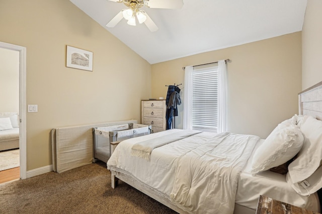 3408 Bruner Ct, Nashville, TN 37211 - bedroom with vaulted ceiling, carpet, a ceiling fan, and baseboards
