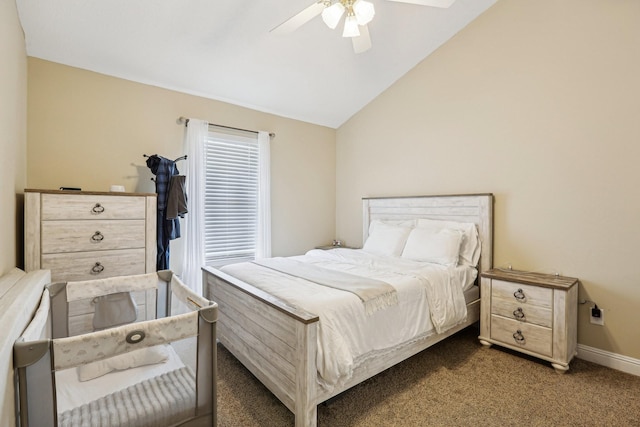 3408 Bruner Ct, Nashville, TN 37211 - bedroom with carpet floors, vaulted ceiling, ceiling fan, and baseboards