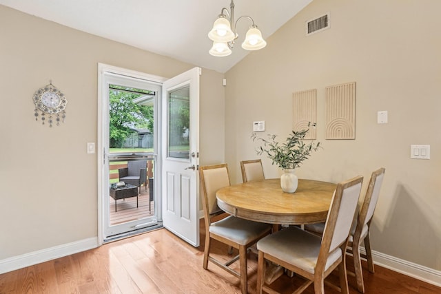 3408 Bruner Ct, Nashville, TN 37211 - dining space with a chandelier, baseboards, wood finished floors, and lofted ceiling